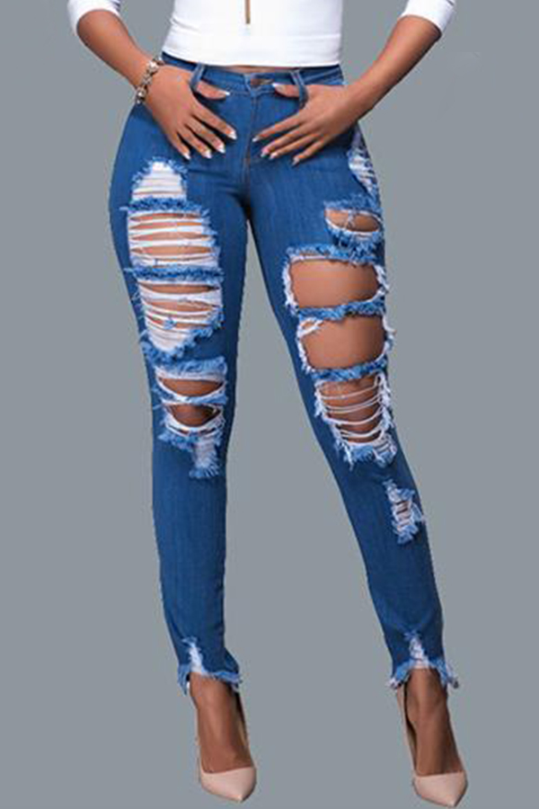 

Lovely Vogue Broken Holes Blue Denim Jeans