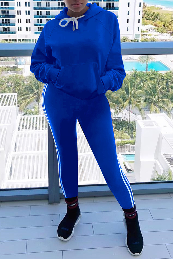 

Lovely Sportswear Hooded Collar Blending Blue Two-piece Pants Set