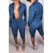 Lovely Casual Buttons Design Dark Blue Blending Tw