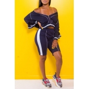 Lovely Casual Striped Blue Twilled Satin Two-piece