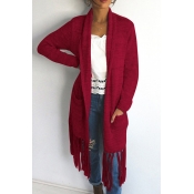 Lovely Casual Tassel Design Long Purplish Red Cott