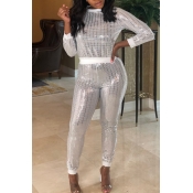Lovely Casual Sequined Design White Two-piece Pant