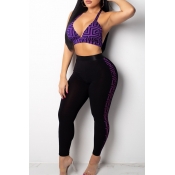 Lovely Sexy Printed Skinny Purple Two-piece Pants 