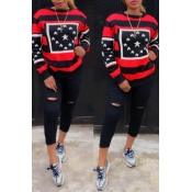 Lovely Casual Striped Printed Red Hoodies