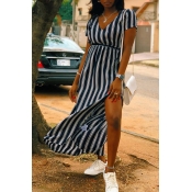 Lovely Euramerican Side High Slit Striped Black An