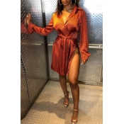 Lovely Casual Striped Side Slit Wine Red Blending 