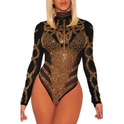 Lovely Fashion Rhinestone Decorative Black Bodysui