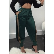 Lovely Casual Side High Slit Loose Green Pants
