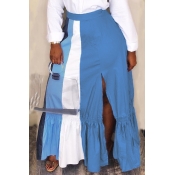 Lovely Casual Patchwork Blue Ankle Length Skirts