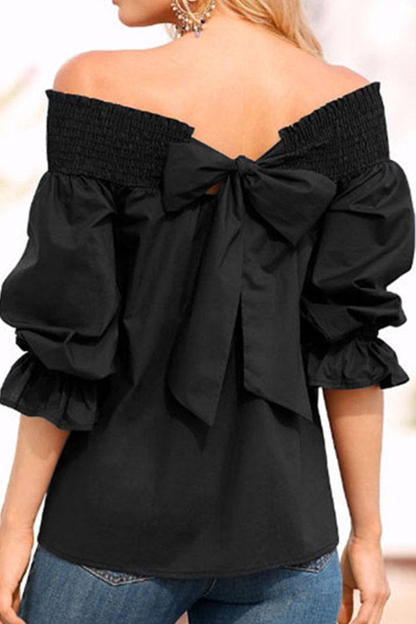 

Lovely Casual Bow-Tie Design Black Cotton Blouses