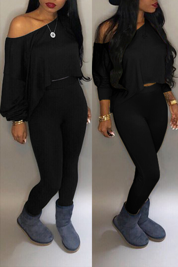 

Lovely Casual Long Sleeves Black Two-piece Pants Set