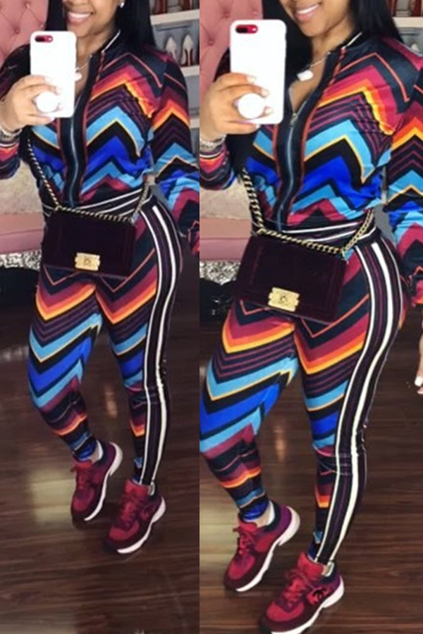 

Lovely Euramerican Long Sleeves Printed Multicolor Two-piece Pants Set