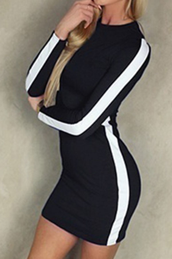 

Lovely Trendy Patchwork Slim Black Knitting Mini Dress