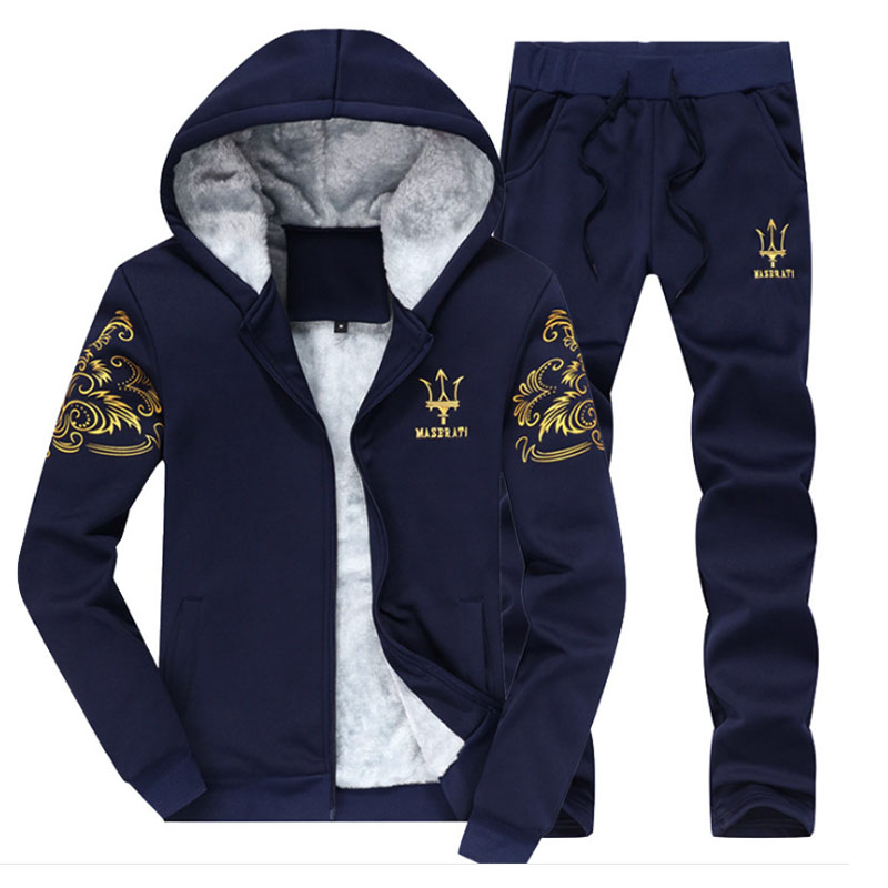 

Lovely Casual Hooded Collar Printed Deep Blue Cotton Two-piece Pants Set