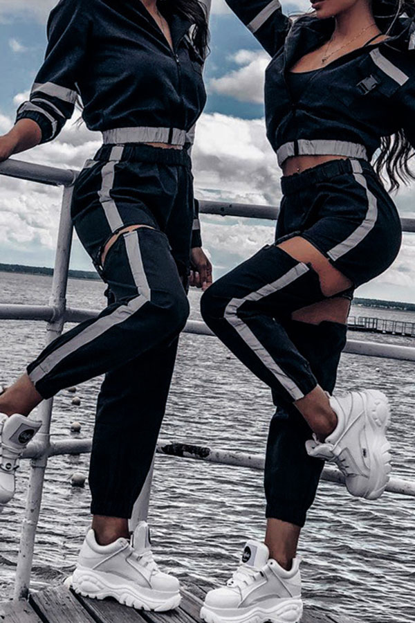

Lovely Trendy Hasp Design Loose Black Pants