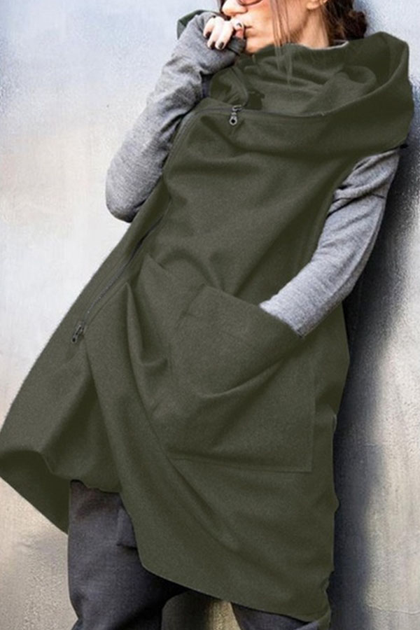 

Lovely Casual Winter Sleeveless Long Army Green Cotton Waistcoat
