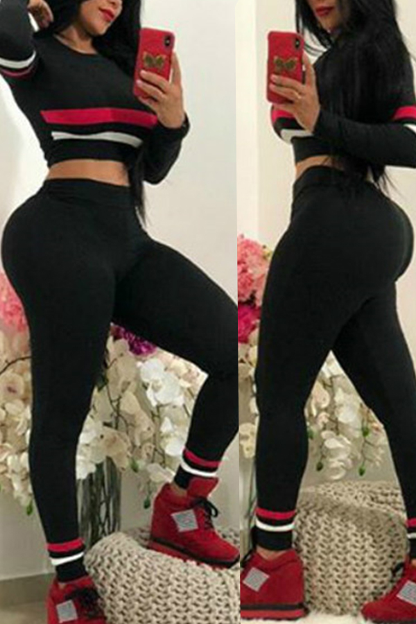 

Lovely Casual Hooded Collar Patchwork Black Twilled Satin Two-piece Pants Set