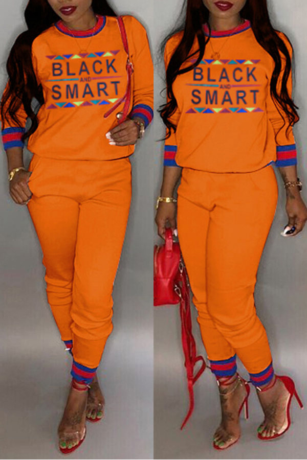 

Lovely Casual Patchwork Printed Orange Blending Two-piece Pants Set