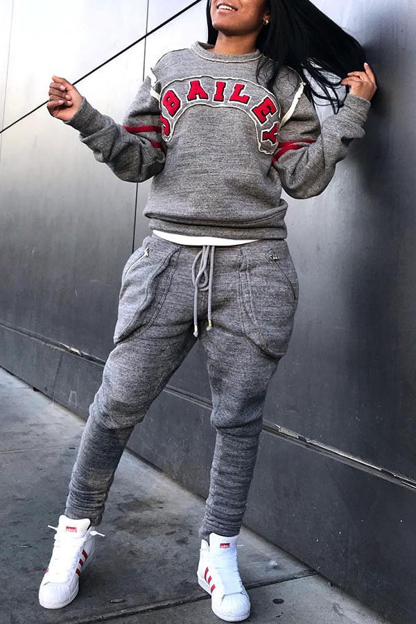 

Lovely Casual Letters Printed Grey Two-piece Pants Set