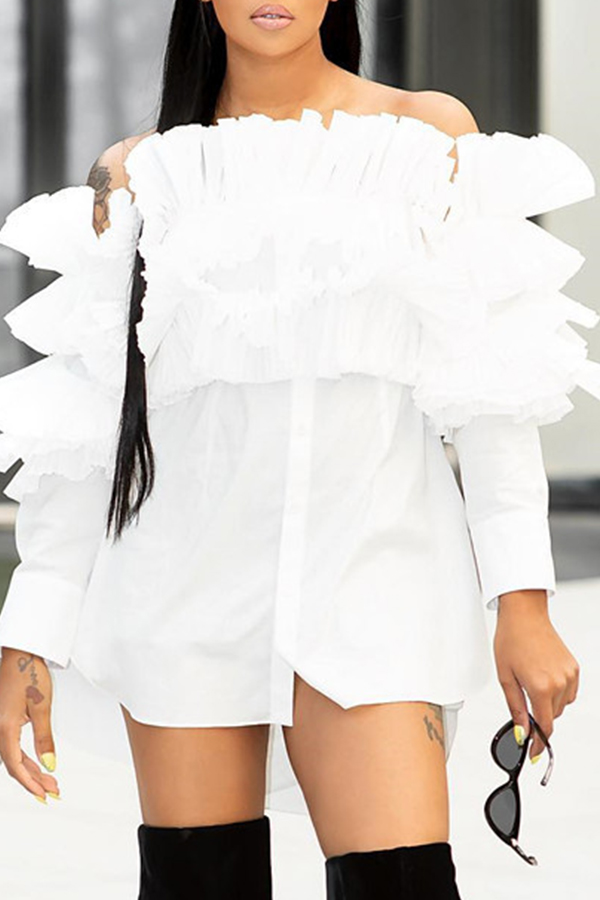 

Lovely Sweet Hubble-bubble Sleeves White Blouses