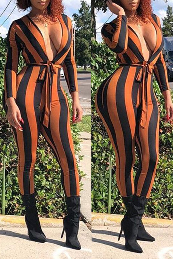 

Lovely Casual Striped Skinny Orange Blending One-piece Jumpsuit, Croci