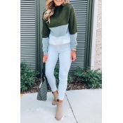 Lovely Trendy Long Sleeves Patchwork Green Sweater