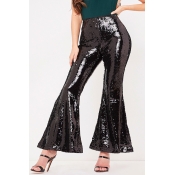 Lovely Trendy Sequined Design Black Cotton Pants