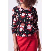 Lovely Euramerican Santa Claus Printed Black Twill