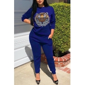 Lovely Casual Long Sleeves Blue Blending Two-piece