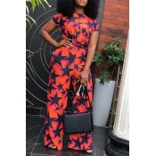 Lovely Euramerican Printed Red Twilled Satin Two-p