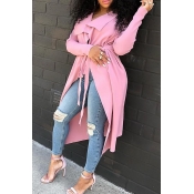 Lovely Casual Long Sleeves Pink Trench Coats