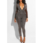 Lovely Sexy Backless Silver One-piece Jumpsuit