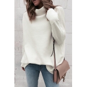 Lovely Casual Turtleneck White Acrylic Sweaters