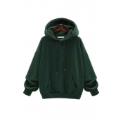 Lovely Casual Hooded Collar Drawstring Green Cotto