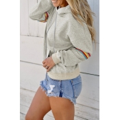 Lovely Casual Patchwork Light Grey Blending Hoodie