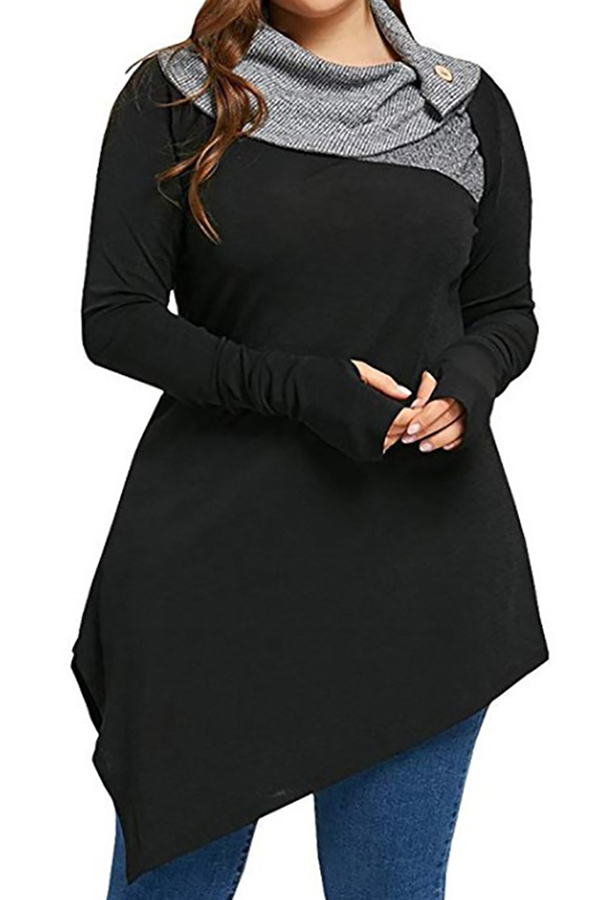 

Lovely Casual Asymmetrical Design Black Polyester Hoodies