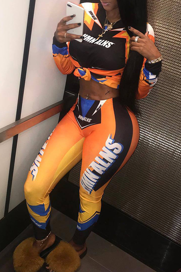 

Lovely Fashion Printed Yellow Sportswear Two-piece Pants Set