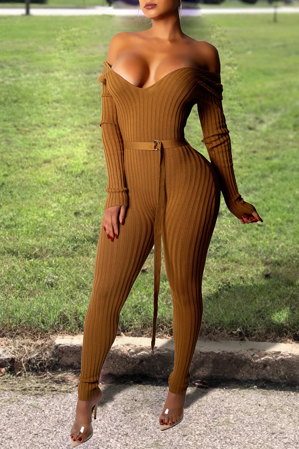 

Lovely Casual Long Sleeves Brown Knitting One-piece Jumpsuit