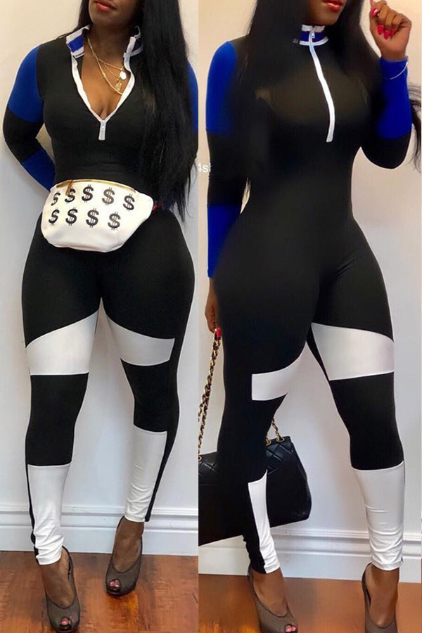 

Lovely Casual Patchwork Black Blending One-piece Jumpsuit