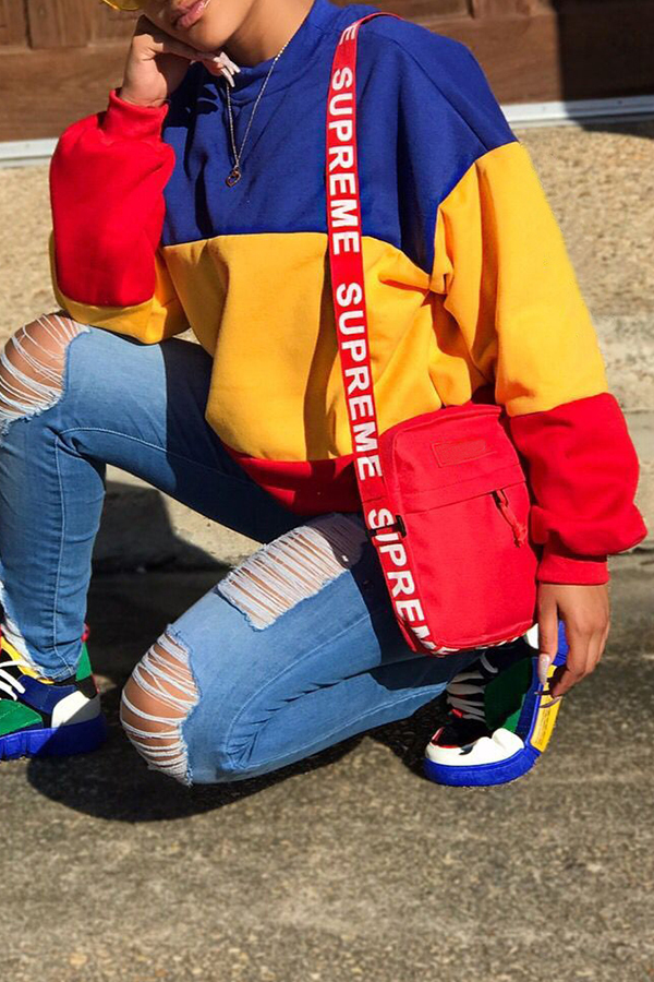 

Lovely Casual Long Sleeves Multicolor Patchwork Hoodies