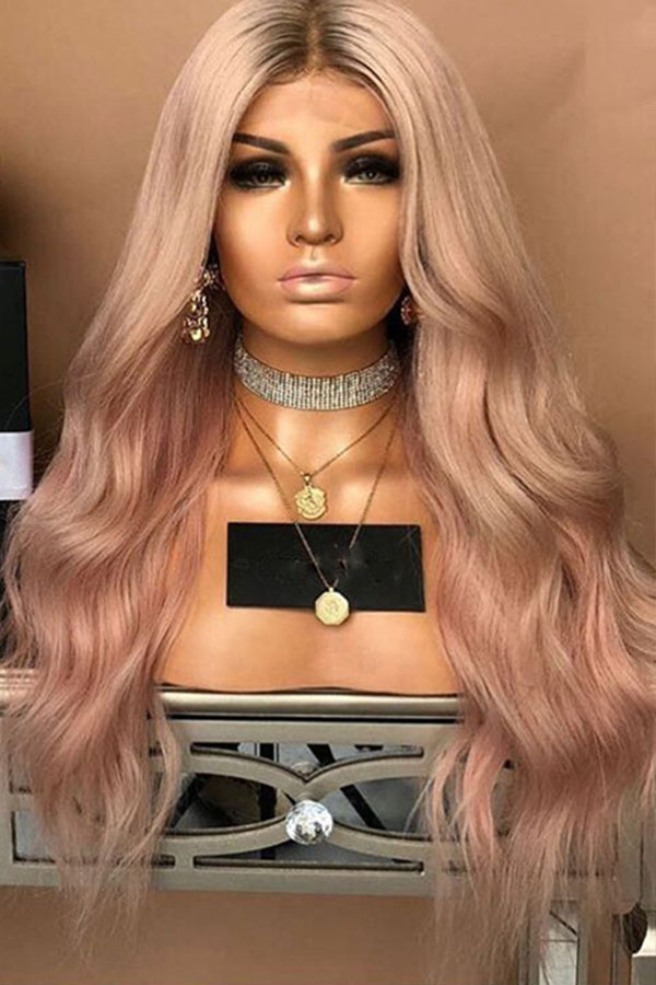 

Lovely Fashion Dusty Pink Long Curly Wigs