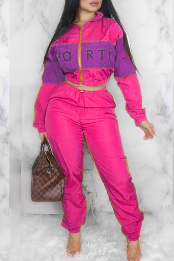 Lovely Trendy Patchwork Rose Red Two-piece Pants Set_Two Pieces_LovelyWholesale | Wholesale 