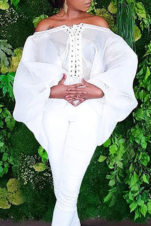 

Lovely Sweet Lantern Sleeves See-Through White Shirts