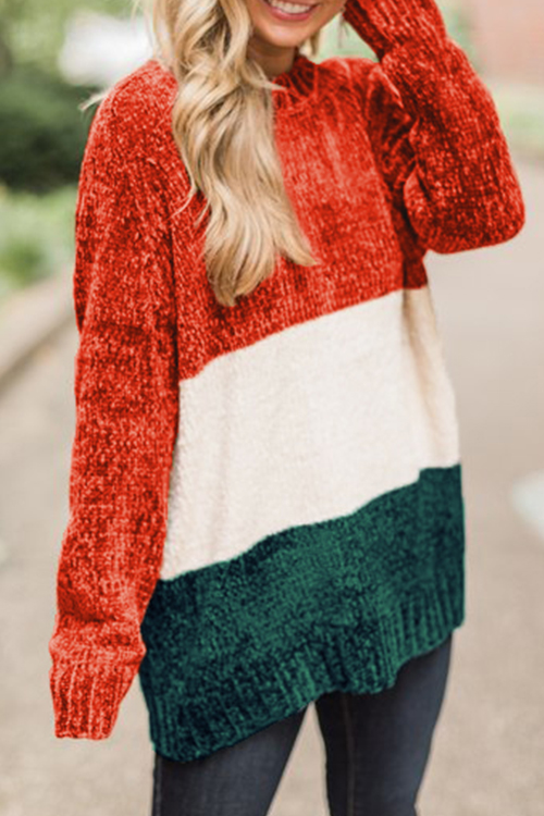 Lovely Fashionable Long Sleeve Multicolor Splicing Sweaters