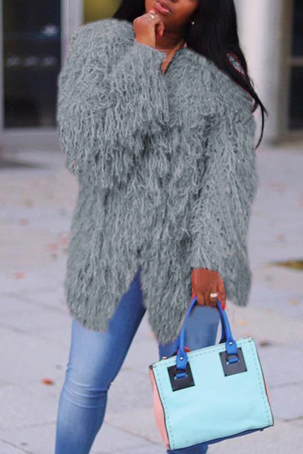 

Lovely Casual Long Sleeves Grey Velvet Coat