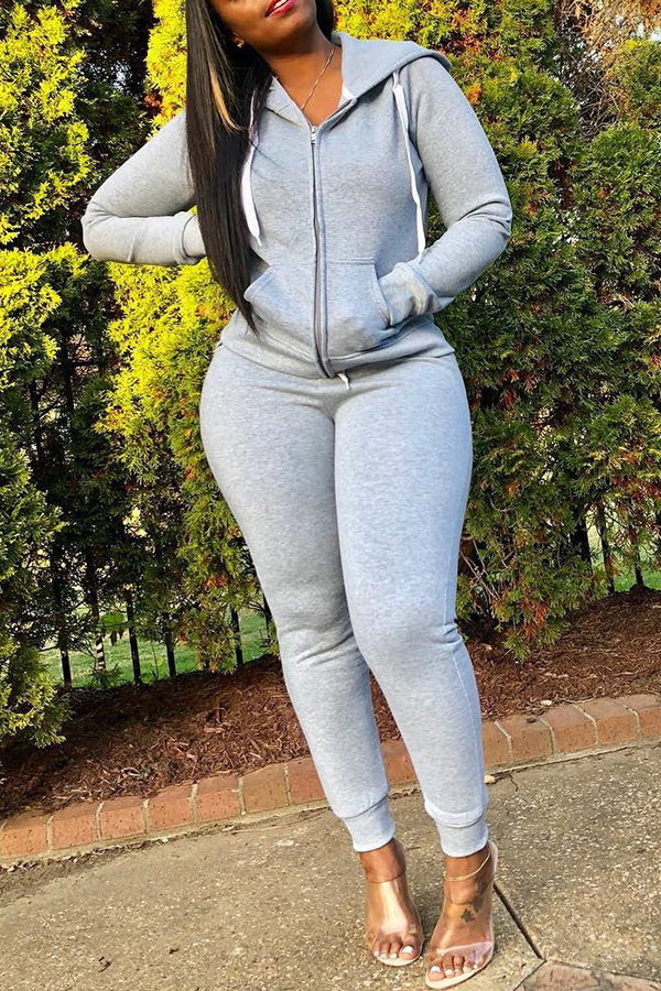 

Lovely Casual Long Sleeves Grey Two-piece Pants Set