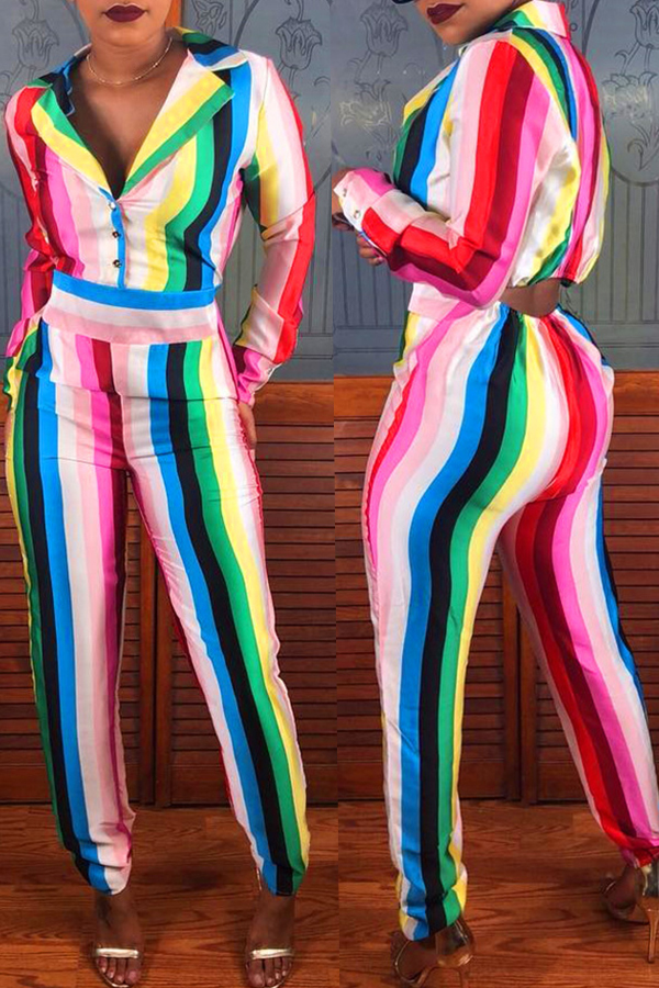 

Lovely Casual Colorful Striped Printed One-piece Jumpsuit, Multi