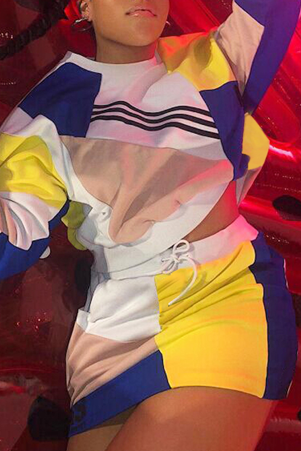 

Lovely Fashion Patchwork Yellow Two-piece Skirt Set (Non-positioning Splicin)