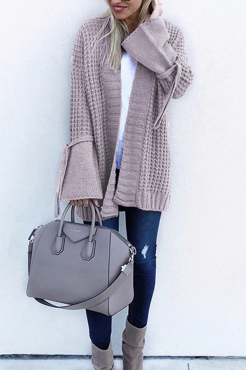 

Lovely Fashion Long Sleeves Light Purple Sweater Cardigans