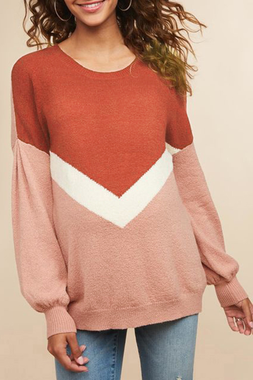 

Lovely Casual Long Sleeves Patchwork Brick Red Sweaters